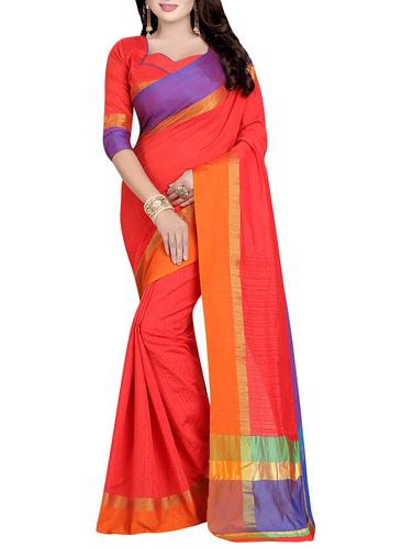 Orange cotton silk bordered saree with blouse - 14397877 - Very Small Image - 1