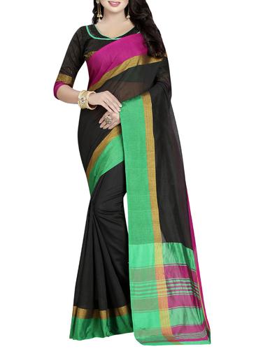 black cotton silk bordered saree with blouse - 14397880 - Very Small Image - 1