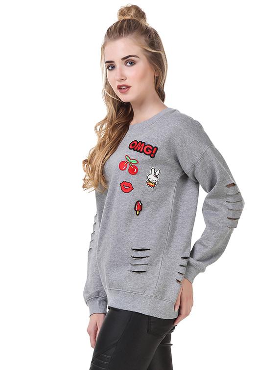 grey fleece regular sweatshirt - 14397953 - Zoom Image - 2