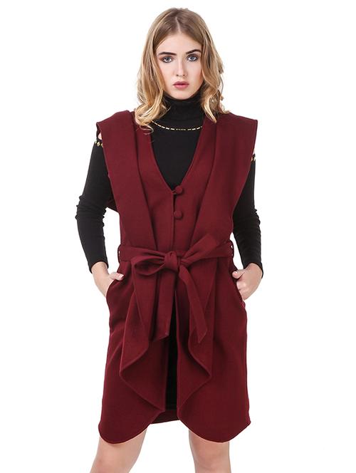maroon fleece coatigan - 14397963 - Standard Image - 1