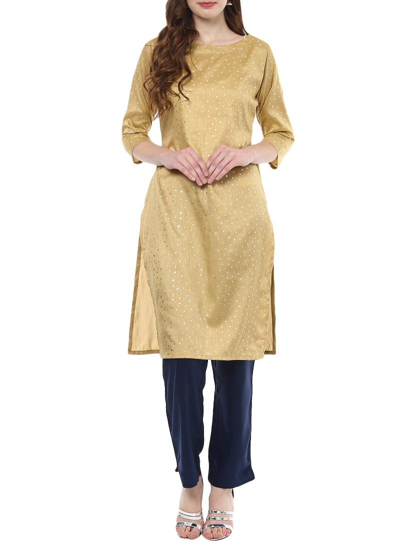 beige silk blend straight kurta - 14398222 - Zoom Image - 1