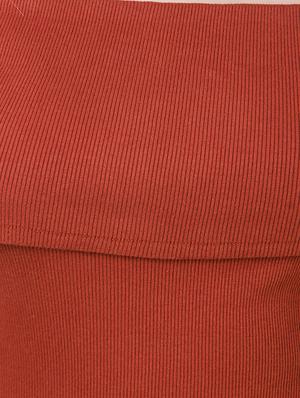 brown cotton lycra off shoulder pullover - 14398266 - Standard Image - 4