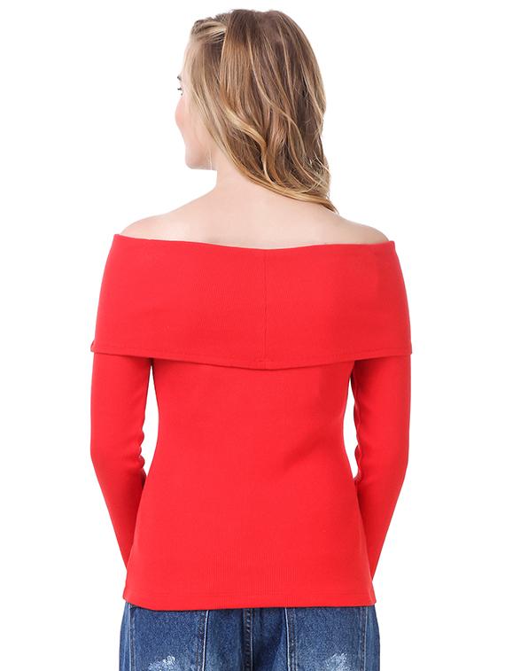red cotton lycra off shoulder pullover - 14398267 - Zoom Image - 3