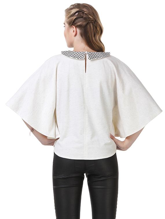 flared sleeved cut work detail collared top - 14398269 - Zoom Image - 3