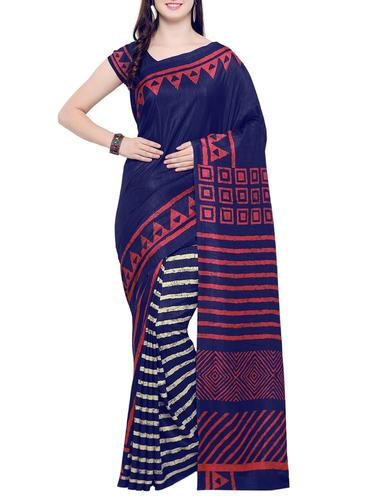 blue printed tussar silk saree with blouse - 14398628 - Very Small Image - 1
