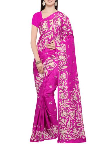 pink printed tussar silk saree with blouse - 14398633 - Very Small Image - 1