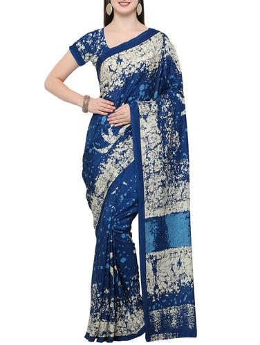 blue printed tussar silk saree with blouse - 14398635 - Very Small Image - 1