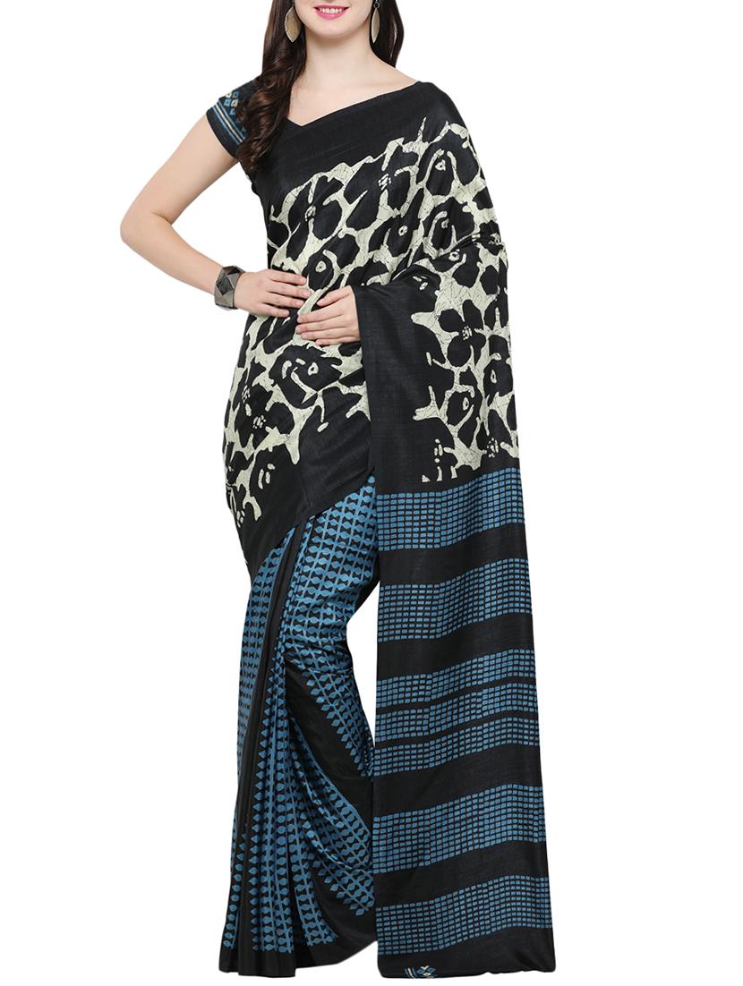 Floral tussar silk saree with blouse - 14398639 - Zoom Image - 1