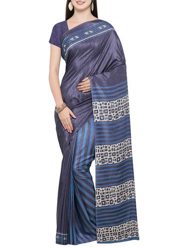 grey printed tussar silk saree with blouse - 14398642 - Very Small Image - 1