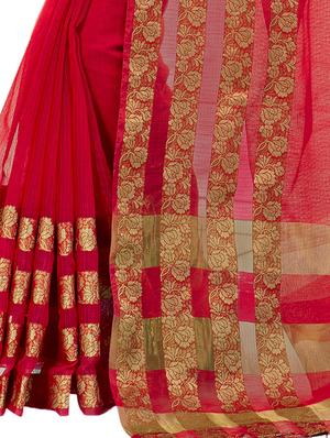 red bordered saree with blouse - 14400741 - Standard Image - 2