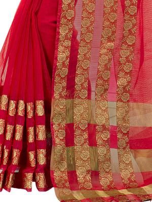 women's bordered red colored saree with blouse - 14400741 -  Standard Image - 1