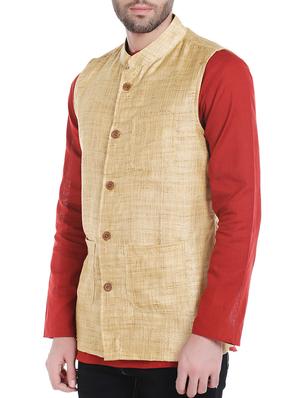 beige silk blend nehru jacket - 14401068 - Standard Image - 2