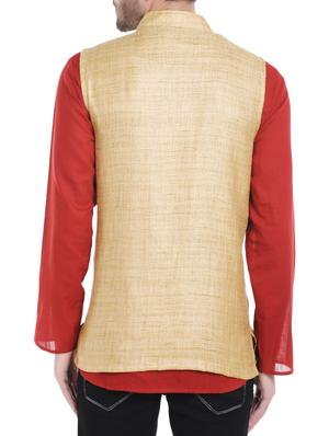 beige silk blend nehru jacket - 14401068 - Standard Image - 3