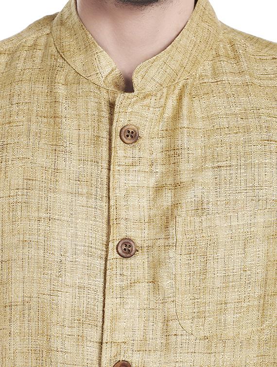 beige silk blend nehru jacket - 14401068 - Zoom Image - 4