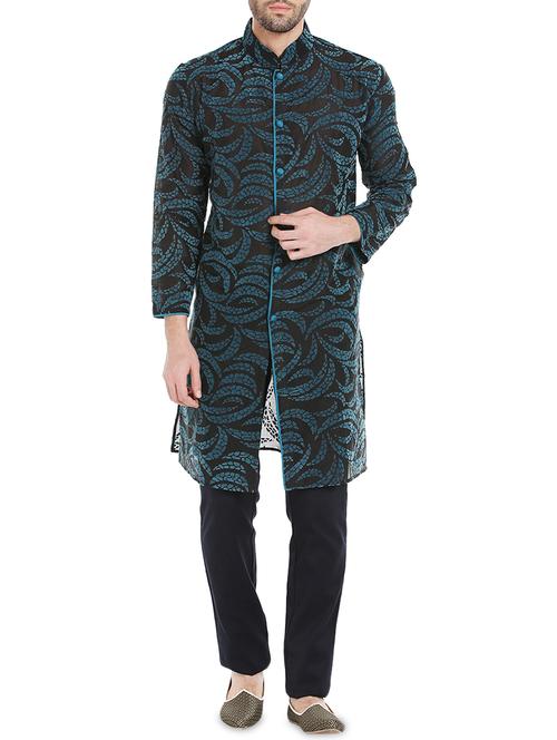 green chanderi silk long kurta - 14401072 - Standard Image - 1