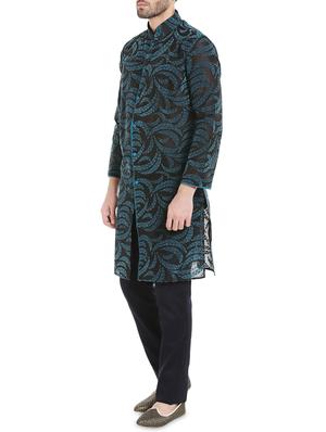 green chanderi silk long kurta - 14401072 - Standard Image - 2