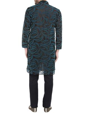 green chanderi silk long kurta - 14401072 - Standard Image - 3