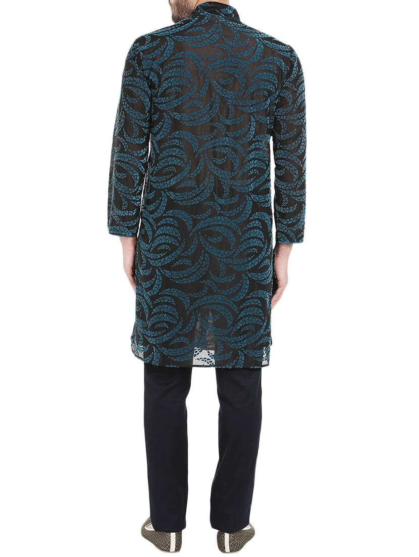 green chanderi silk long kurta - 14401072 - Zoom Image - 3