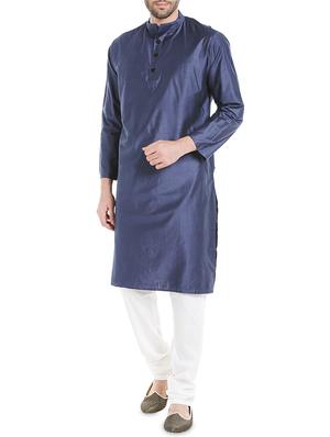 blue silk blend long kurta - 14401073 - Standard Image - 2