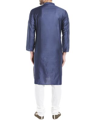 blue silk blend long kurta - 14401073 - Standard Image - 3