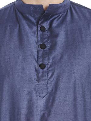 blue silk blend long kurta - 14401073 - Standard Image - 4