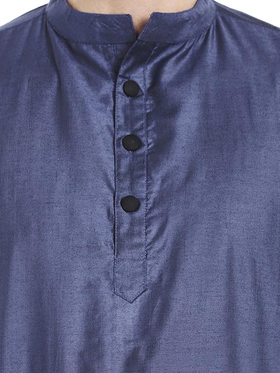 blue silk blend long kurta - 14401073 - Zoom Image - 4
