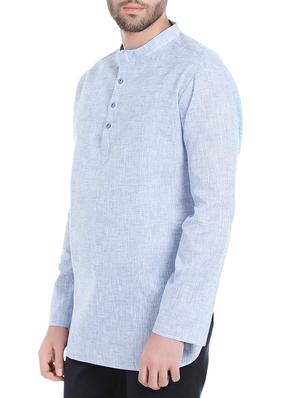blue linen short kurta - 14401079 - Standard Image - 2