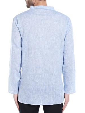 blue linen short kurta - 14401079 - Standard Image - 3