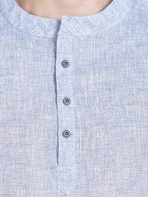 blue linen short kurta - 14401079 - Standard Image - 4