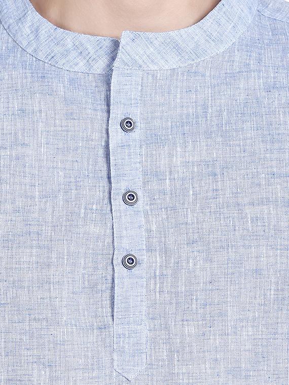 blue linen short kurta - 14401079 - Zoom Image - 4