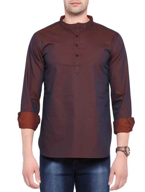 brown cotton short kurta - 14401081 - Standard Image - 1