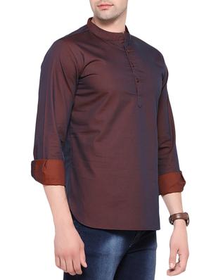 brown cotton short kurta - 14401081 - Standard Image - 2