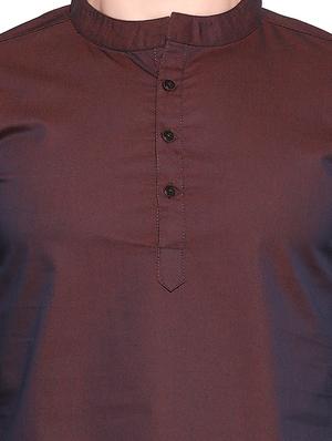 brown cotton short kurta - 14401081 - Standard Image - 4