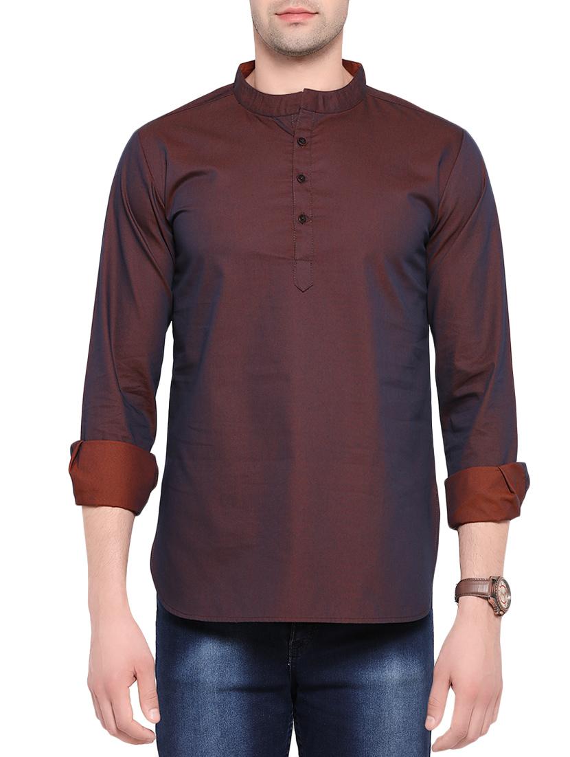 brown cotton short kurta - 14401081 - Zoom Image - 1