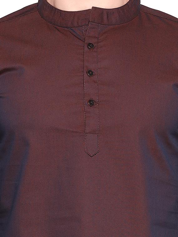 brown cotton short kurta - 14401081 - Zoom Image - 4