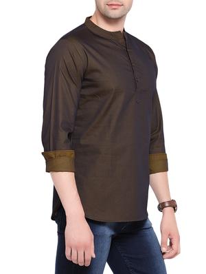 brown cotton short kurta - 14401082 - Standard Image - 2