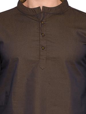brown cotton short kurta - 14401082 - Standard Image - 4