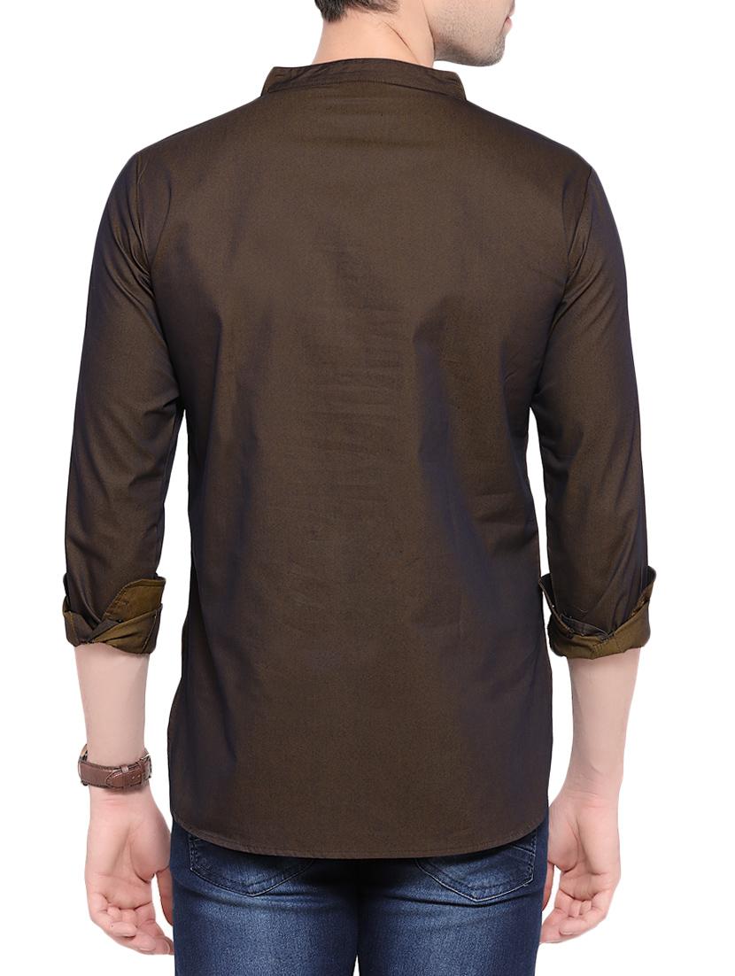 brown cotton short kurta - 14401082 - Zoom Image - 3