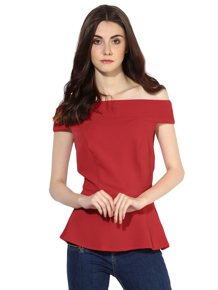 solid red peplum top - 14402291 - Zoom Image - 1