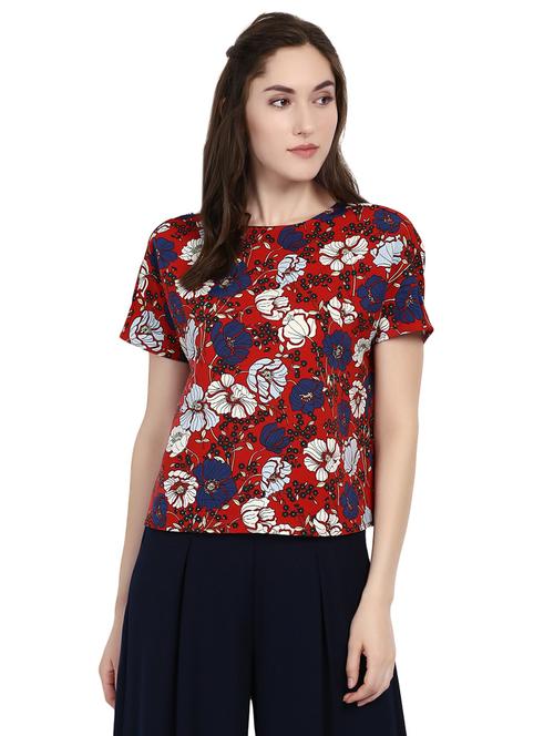 red printed boxy top - 14402335 - Standard Image - 1
