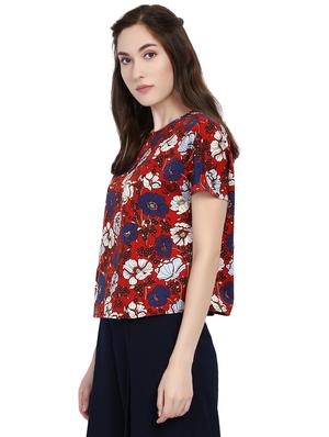 red printed boxy top - 14402335 - Standard Image - 2