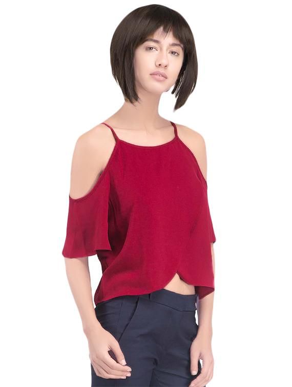 pink cold shoulder layered top - 14402349 - Zoom Image - 2