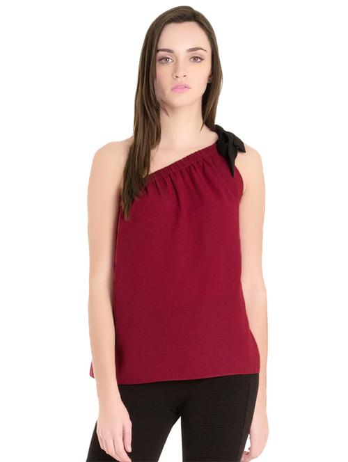 maroon single shoulder top - 14402351 - Standard Image - 1