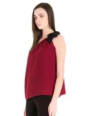 maroon single shoulder top - 14402351 - Standard Image - 2