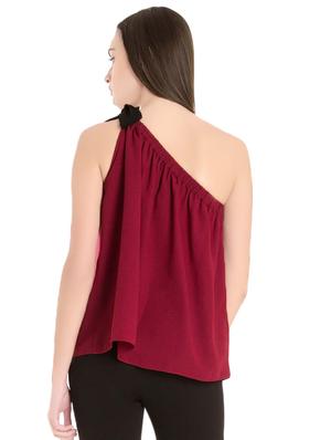 maroon single shoulder top - 14402351 - Standard Image - 3