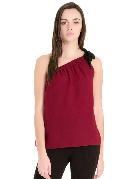 maroon single shoulder top - 14402351 - Zoom Image - 1