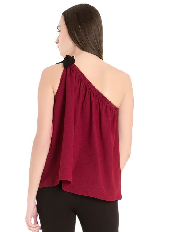 maroon single shoulder top - 14402351 - Zoom Image - 3