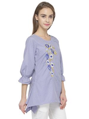 embroidered detail checked asymmetrical tunic - 14402451 - Standard Image - 2