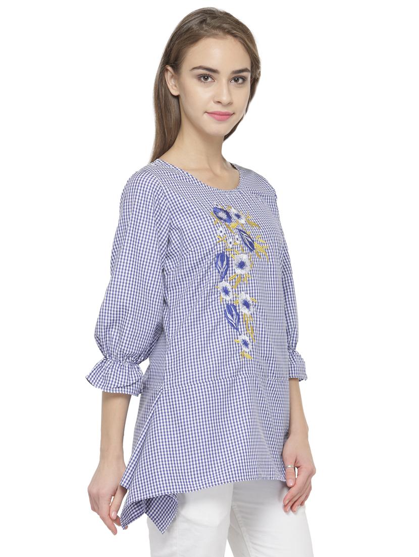 embroidered detail checked asymmetrical tunic - 14402451 - Zoom Image - 2