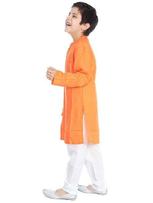 orange silk blend kurta set - 14403225 - Standard Image - 1